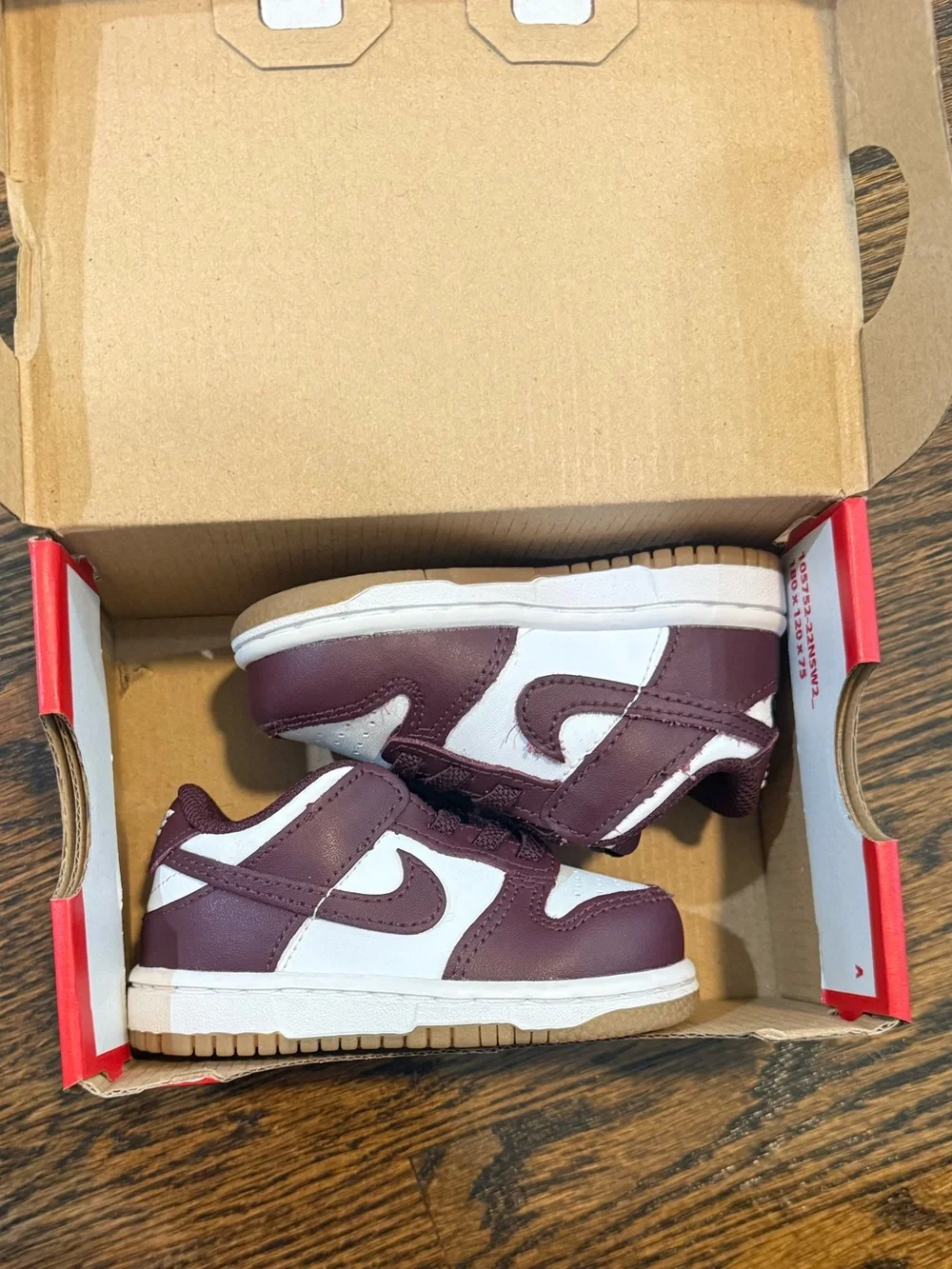 Nike Dunks Burgandy & White with bubble gum sole